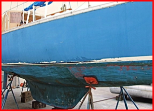 Old blue hull paint before restoration
